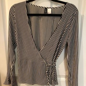 Wrap long sleeve blouse with tie